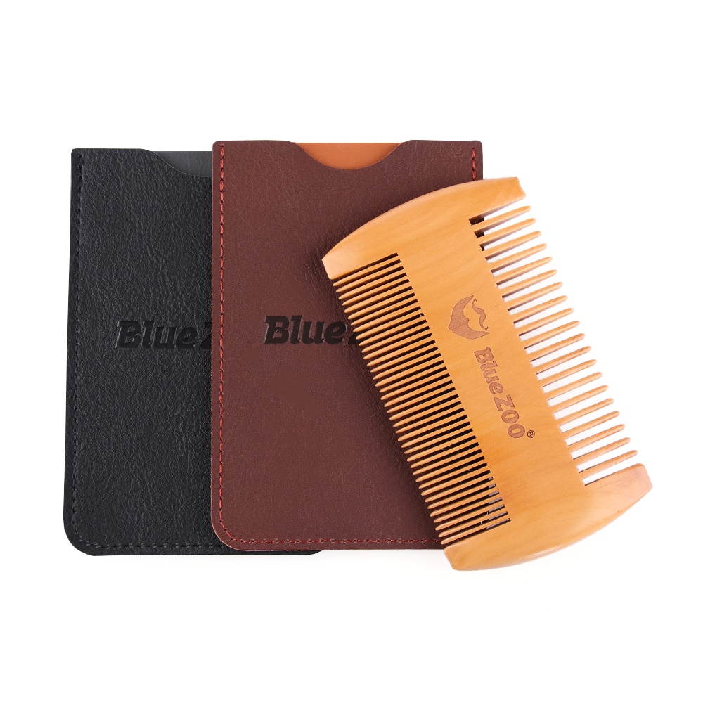 Peine de madera antiestático para Barba, peine de tamaño de bolsillo de madera con dientes gruesos y fino, cepillo de pelo de barba de doble cara, 1 unidad