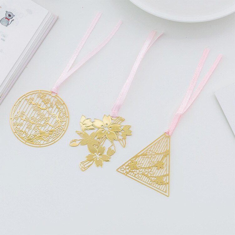 cute kawaii metal gold bookmarks vintage bookmarks hollow flower triangle round shape school office supplies stationery