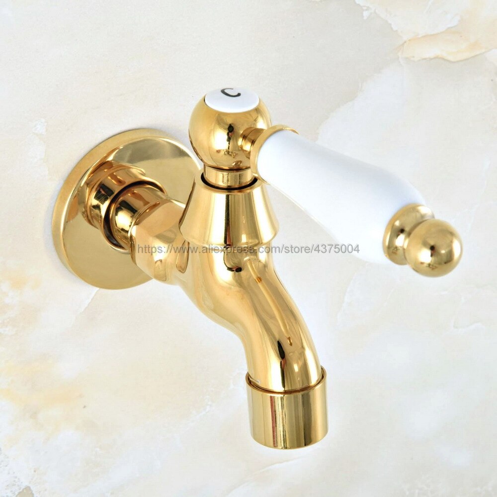 Gepolijst Gold Brass wand Mop Zwembad Sink Tap voor Keuken Badkamer Tuin Enkel Handvat Koud Water Kraan Nav146