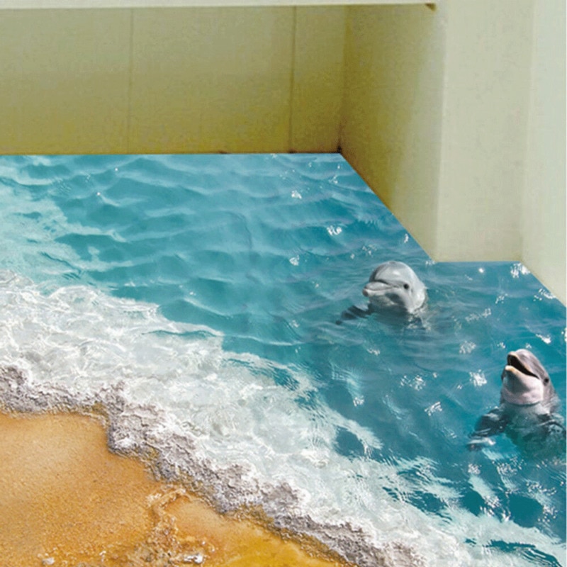 3D Stickers 3D Blue Sea Floor Wall Sticker Decal Beach Waterproof Removable