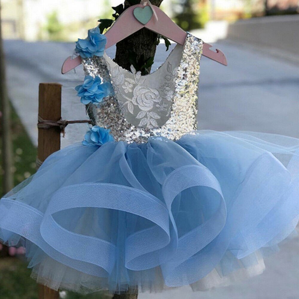 Vestido de princesa para niñas de 2 a 7 años, ropa de encaje con lentejuelas, retales, flores 3D, , sin mangas, en capas