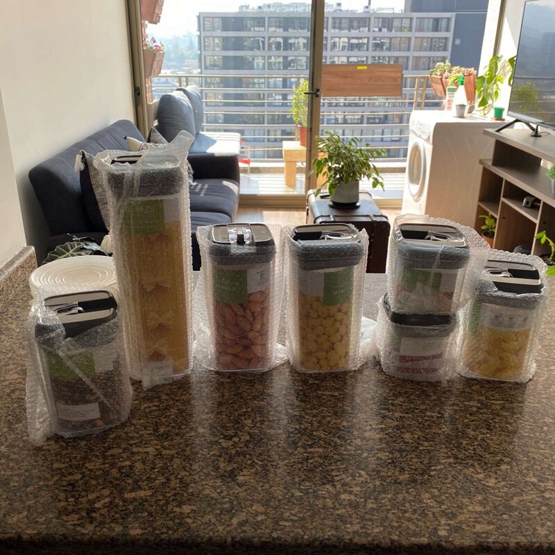 7Pcs Food Storage Container Set,Airtight Plastic Kitchen and Storage Clear Food Canister with Durable Lid