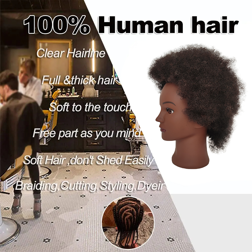 Afro Mannequin Head 6inches 100% Human Hair Traininghead Styling Head Braid Hair Dolls Head for Practicing Cornrows and Braids