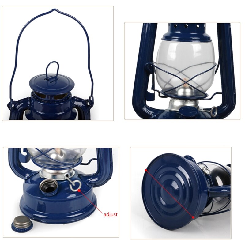 Lámpara de queroseno Retro clásica, linternas regulables, mecha, portátil, decoración de Camping, HX6D