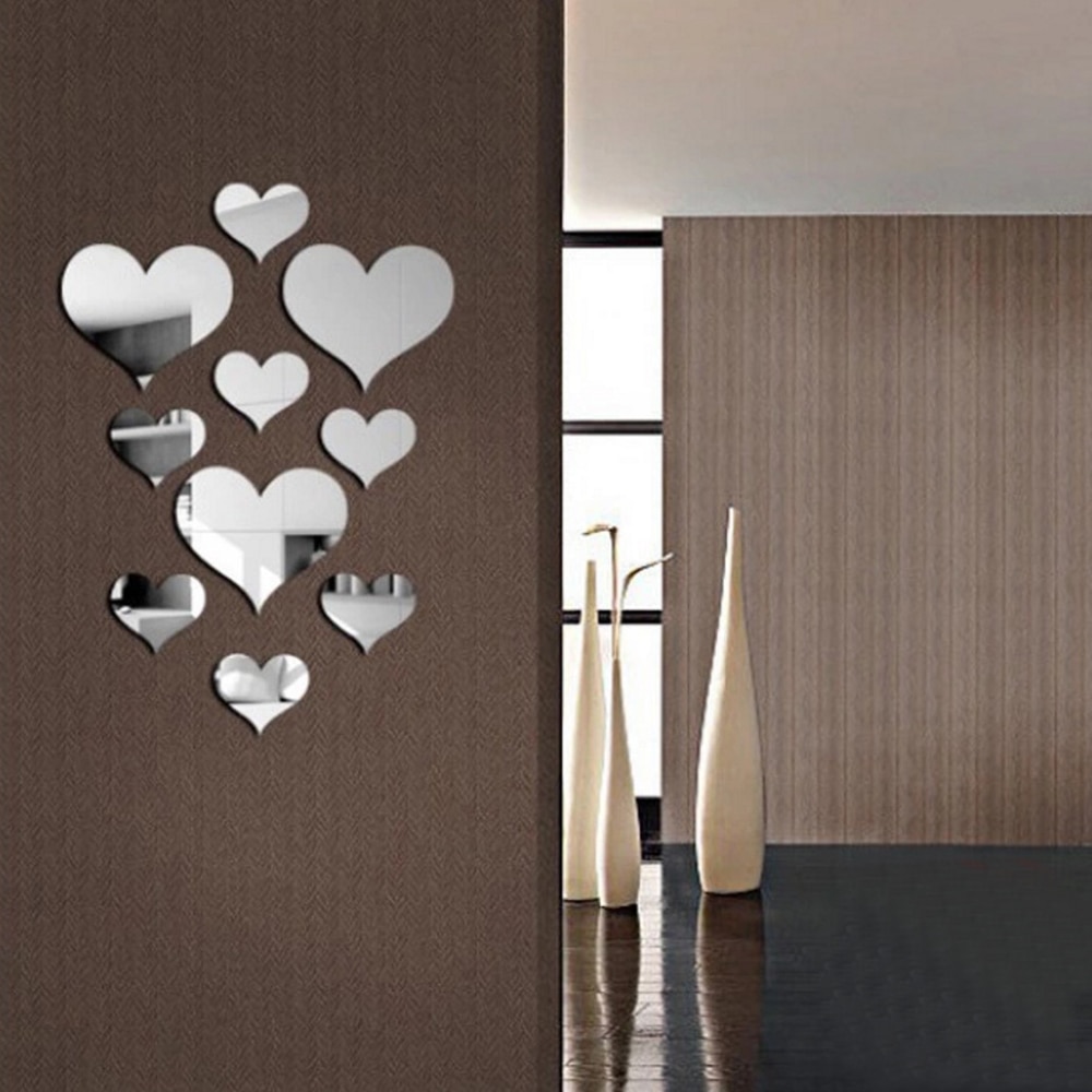 10 Stks/set Duurzaam Liefde Hart Stickers Muursticker Spiegel Muurschildering 3D Decal Eenvoudige Diy Decoratieve Verwijderbare Paster Home Decoratie