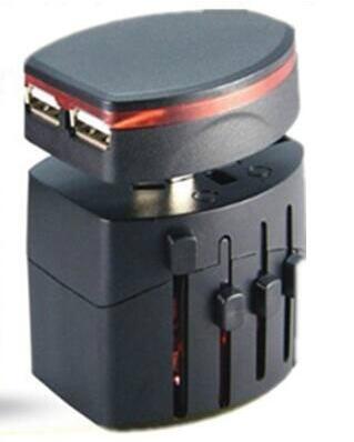 2USB Universal World Travel Charger Adapter Plug All in one AC Power Adapter Converter om US/UK/AU/EU Plug Socket International: Black