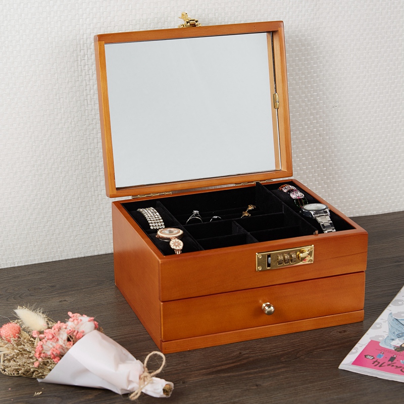 Jewelry Box for Watches with Lock, Wooden Box with Combo Lock, Lockable Organizer Box Wooden Jewelry Storage Container