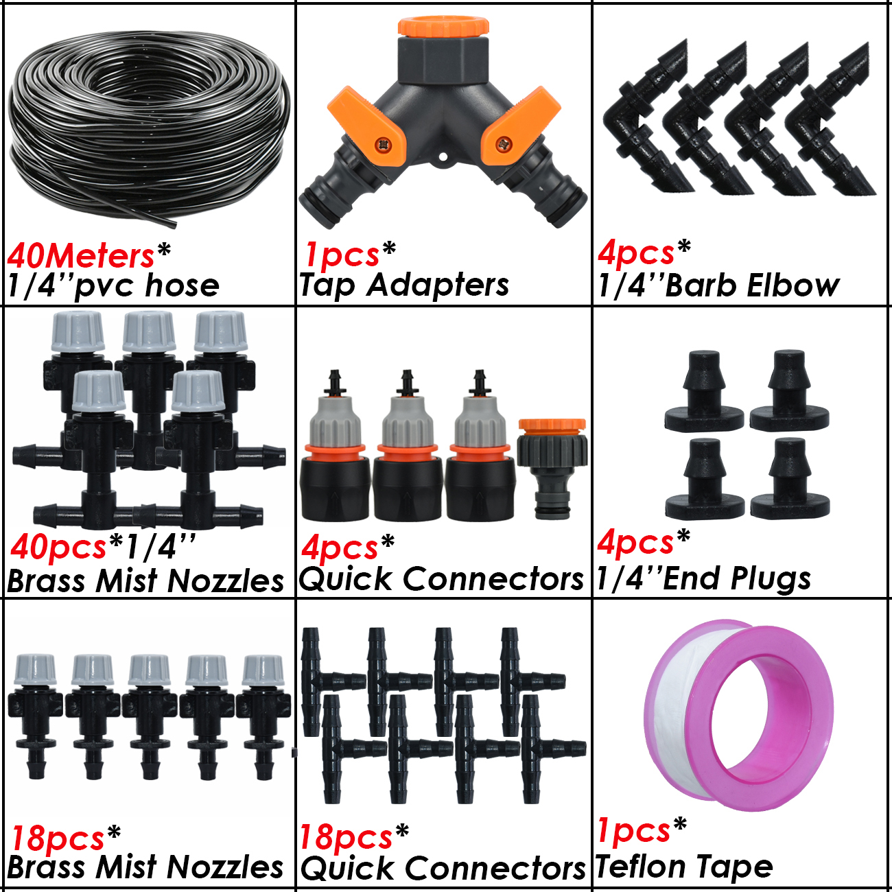 5M-50M Garden Misting Cooling System 1/4'' Drip Irrigation Outdoor Watering Brass Atomizer Nozzles 4/7mm Hose Greenhouse Parasol: MULTI