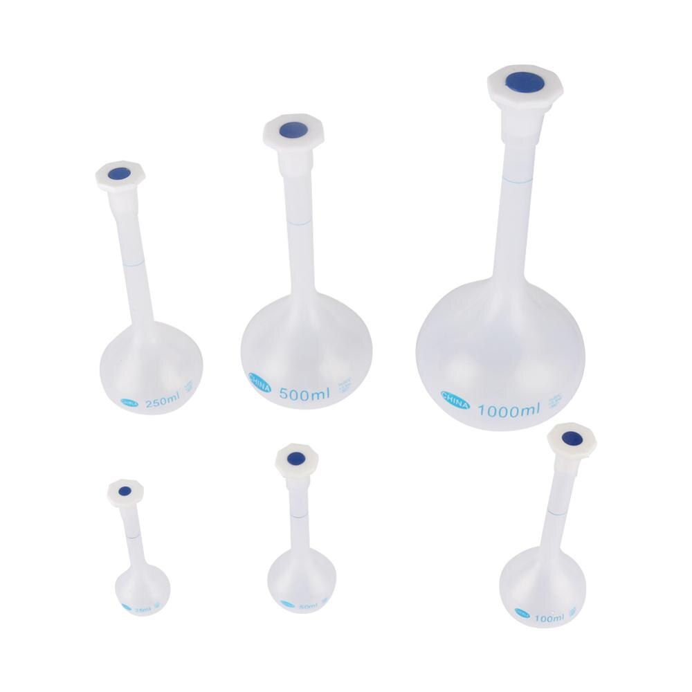 Laboratorium szkolne wazon plastikowy kształt kolba pomiarowa z korkiem precyzyjny trwały długi szyi wolumetryczny trwały instrument eksperymentalny