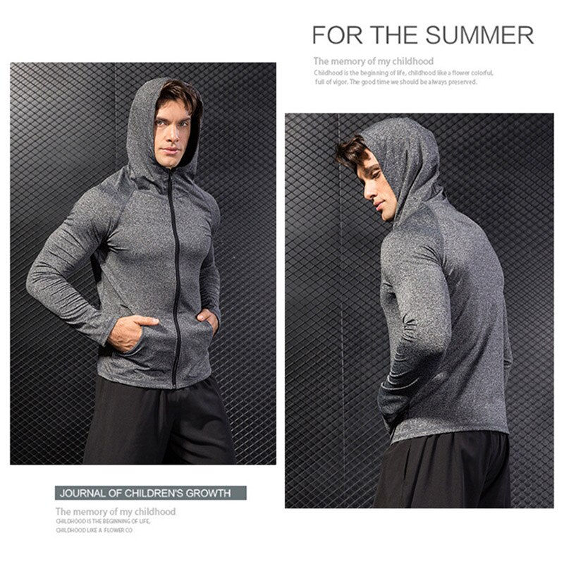 Men Sports Training Hooded Coat Quick Dry Long Sleeve Workout Athletic Hoodie Jackets Mens Running Jackets Fitness Sports Coat