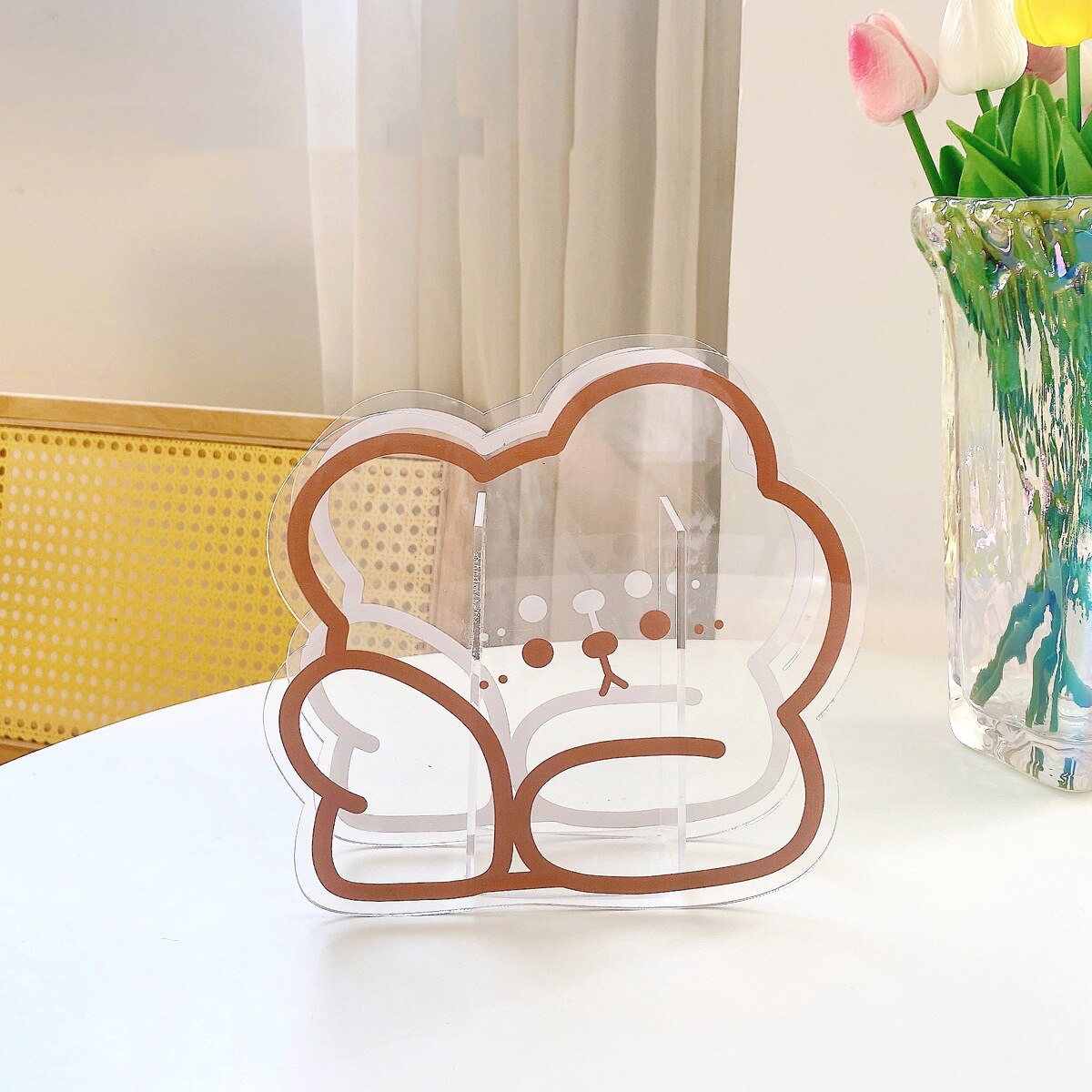 Kawaii Acrylic Pen Holder Desktop Organizer Cute Bear Flower Office Stationery Cosmetics Transparent Storage Box: 4