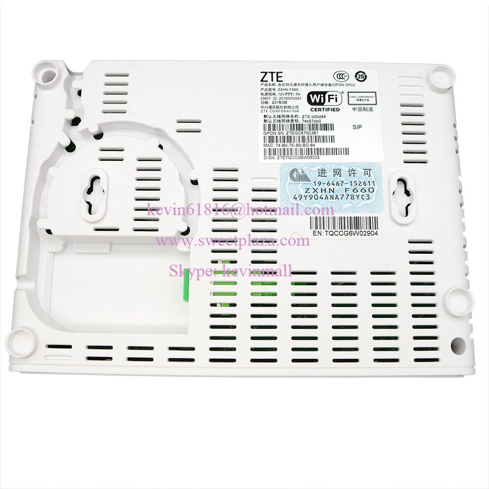 ZTE comunicación inalámbrica GPON ONU ZXHN F660 V5/SC/APC con 4 puertos ethernet + 2 puertos de Voz + wifi versión en inglés