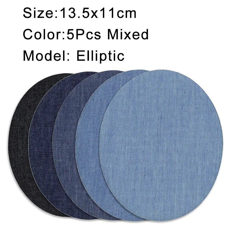 Parches de reparación autoadhesivos, parches para planchar en mezclilla, parches termoadhesivos ovalados y cuadrados para reparación de jeans, ropa y chaquetas, 5 uds.: Níquel negro