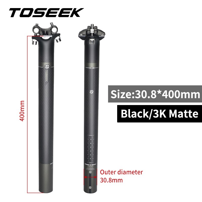 TOSEEK Carbon Seatpost Offset 0mm Bike Seatpost Carbon 27.2/30.8/31.6mm MTB Bicycle Seat Post Grey Matt Gloss: matt-30.8-400mm