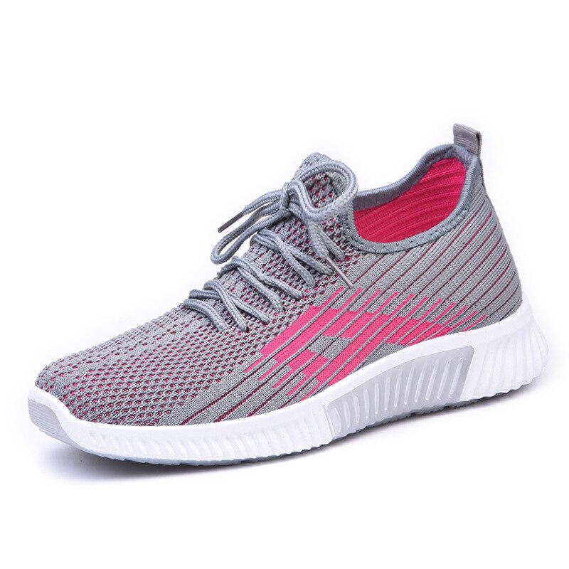 Kosz Femme 2020 kobiety sportowe buty do tenisa sznurowane oddychające tkaniny skarpetki trampki Fitness różowe damskie trenerzy Tenis Feminino: Szary / 10
