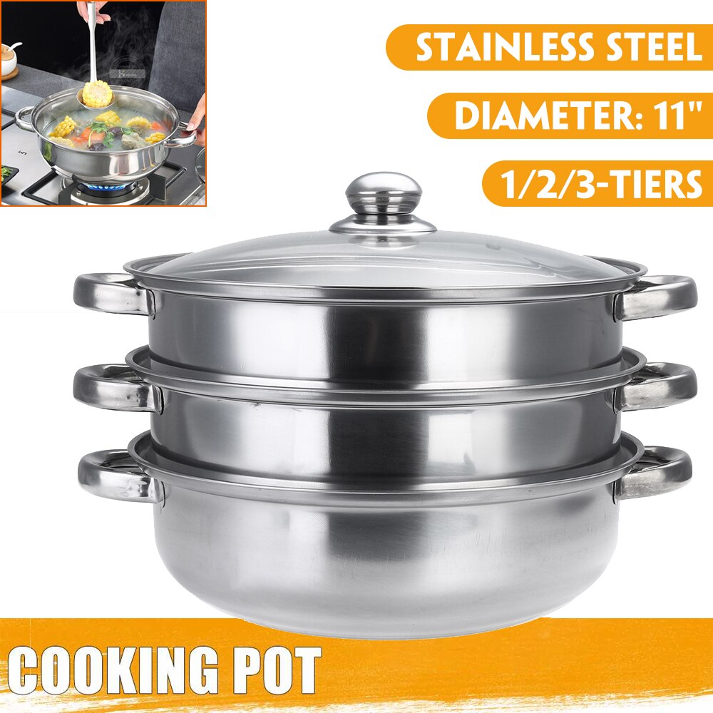 3 Layer Stainless Steel Pots Stockpot Hotpot Induction Steaming Food Steamer Pan Cookware Pots For Cooking Steamer Cooker