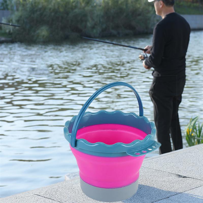 2pcs 2L Foldable Fishing Bucket Collapsible Silicone Bucket Outdoor Fish Gear Foldable Water Bucket Car Wash Bucket Random Color