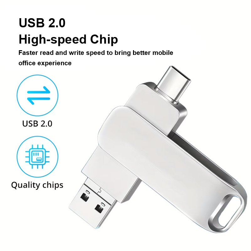 2 in 1 OTG USB-C Flash Pen Drive 64GB Metal Memory Stick Usb 2.0 To Type-C Flash Disk 64GB 128GB 256G USB2.0 High Speed Pendrive