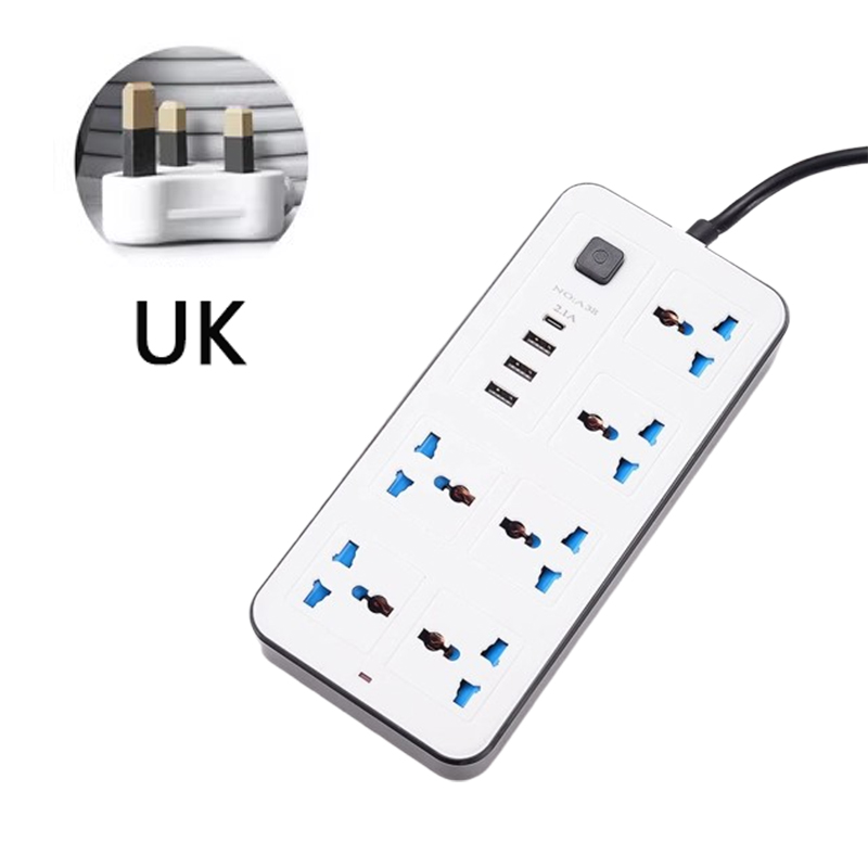 Universalstik til strøm, eu, usa, uk, strømskinne med 1.8m forlængerledninger, ac, type c, usb-port, opladning, stikkontakt: Type 16