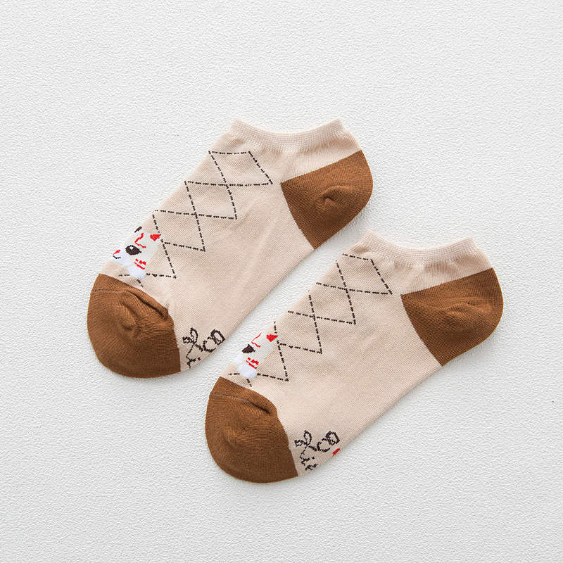 Summer Soft Socks Cartoon CAT comfortable cotton bamboo fiber girl women&#39;s socks ankle sock female candy color hosier 1pair=2pcs: Coffee1