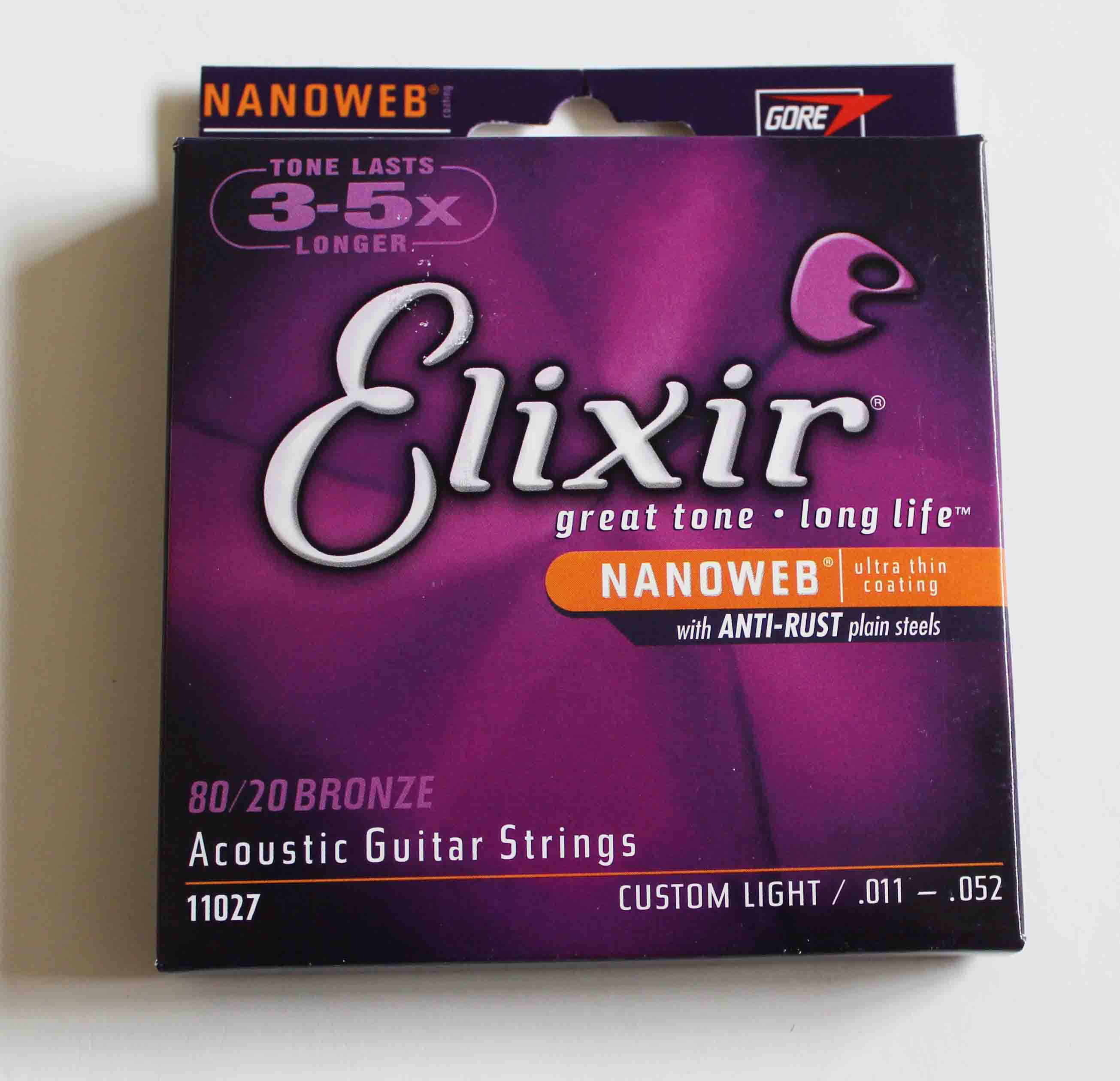 Nanoweb extra light Elixs 11027/11002/11052 cuerdas de guitarra acústica recubrimiento ultra delgado con aceros lisos antioxidantes 80/20 bronce