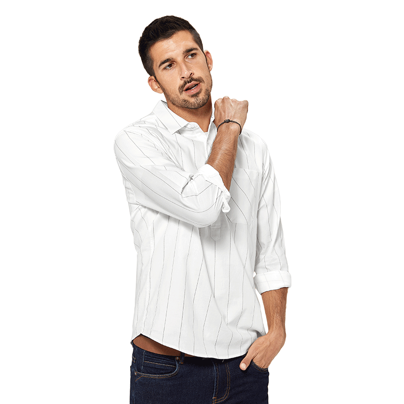 KUEGOU 100% cotton Striped Shirts Spring Autumn Men's Shirt Long Sleeve leisure White Streetwear Plus size BC-20501