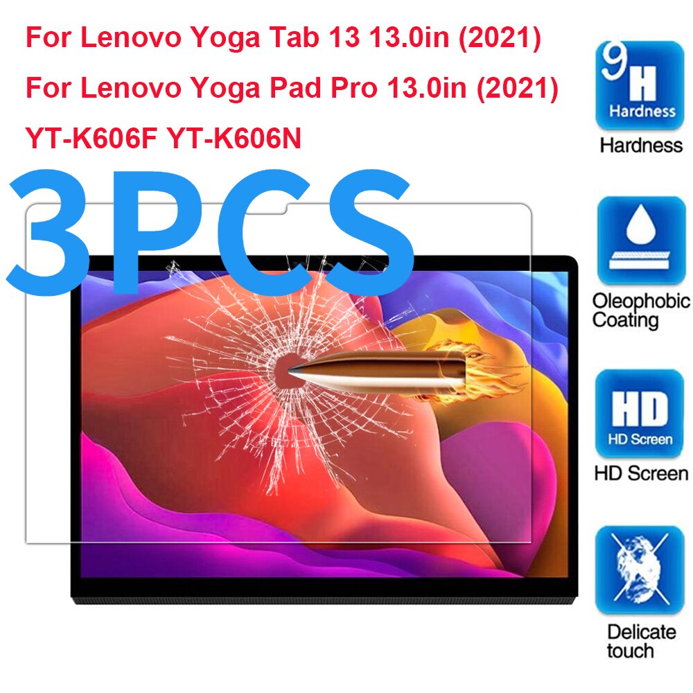 Lenovo – protecteur d&#39;écran pour tablette, 3 pièces, 9H, en verre trempé, pour Yoga Pad Pro 13 pouces YT-K606F YT-K606N: 3PCS Glass