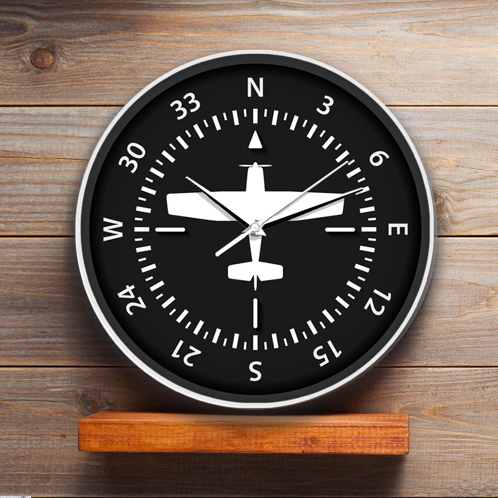 Steering Wheel Flight Instrument Compass Wall Clock Turns Pilots Aviation Aircraft Home Décor Airplane Silemt Movement Watch