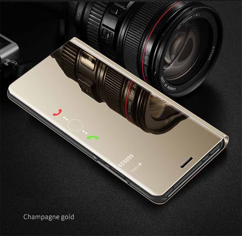 Voor huawei  y9a hoesje 6.63 inch luxe spiegel slimme leren flipcover voor huawei  y9a y9 a hoesje standaard beschermende shell fundas: Gouden