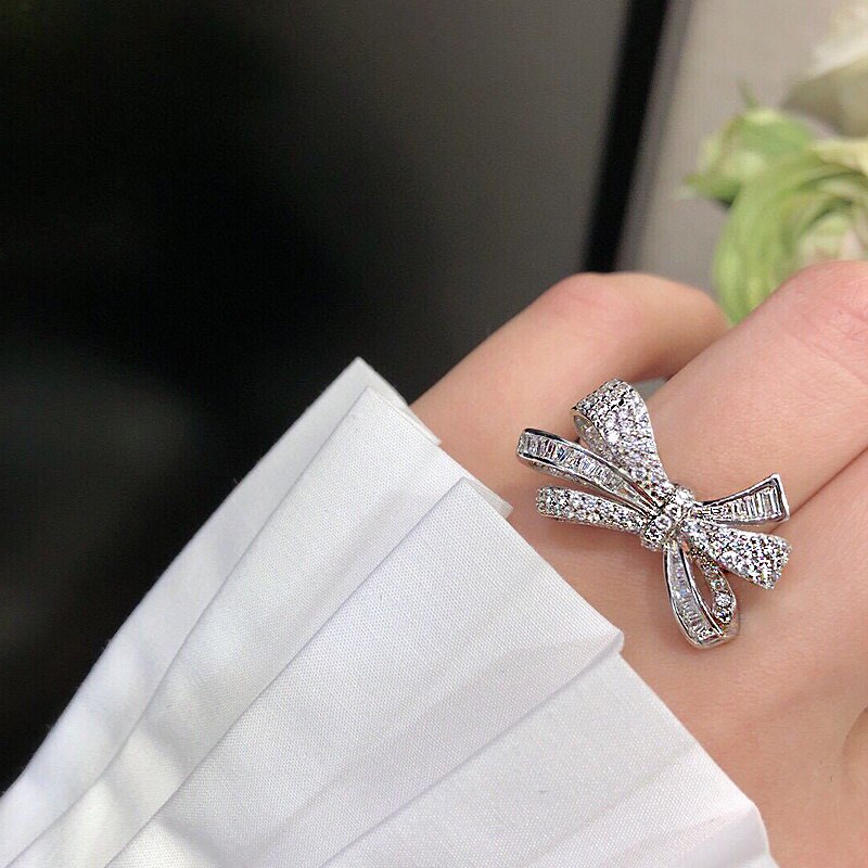 Eternity Zilveren Colorbowknot Ring Engagement Wedding Band Ringen Voor Vrouwen Dagelijkse Slijtage Korea Sieraden Mode