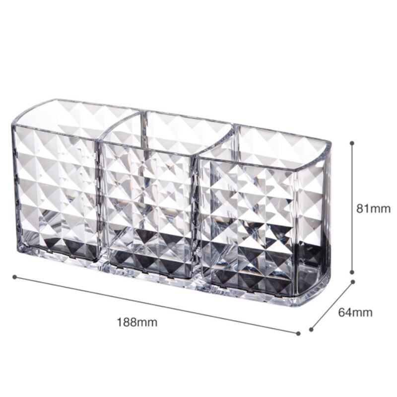 Transparent Acrylic 3 Compartments Makeup Storage Cotton Swab Organizer Casket Box Cosmetic Jewelry Storage Case