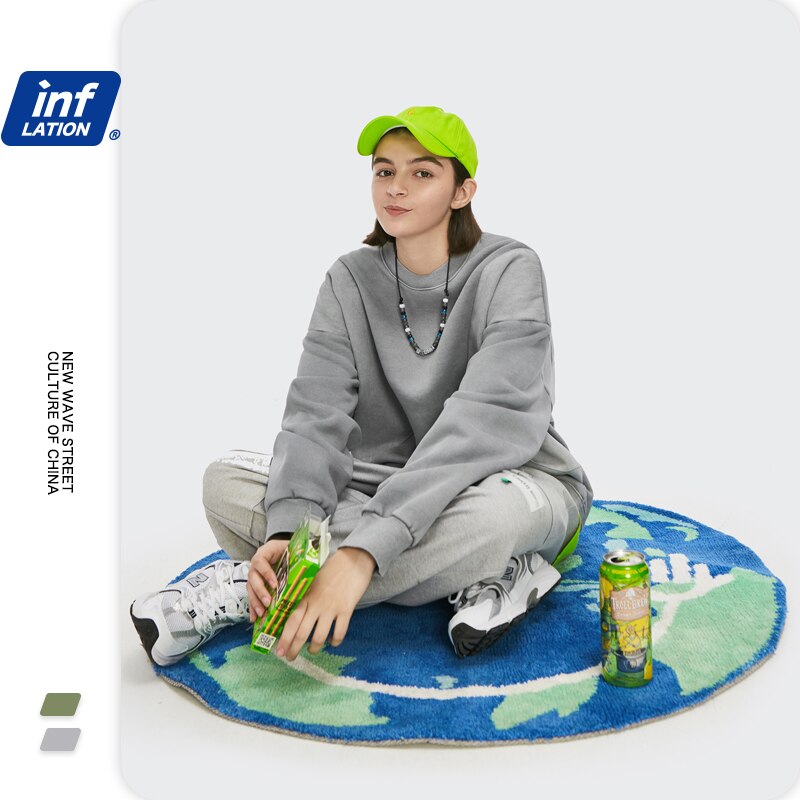 Inflation dreng sweatshirt streetwear grøn sweatshirt herre fleece farve blokbogstaver hip hop oversize sweatshirt mand 1406w