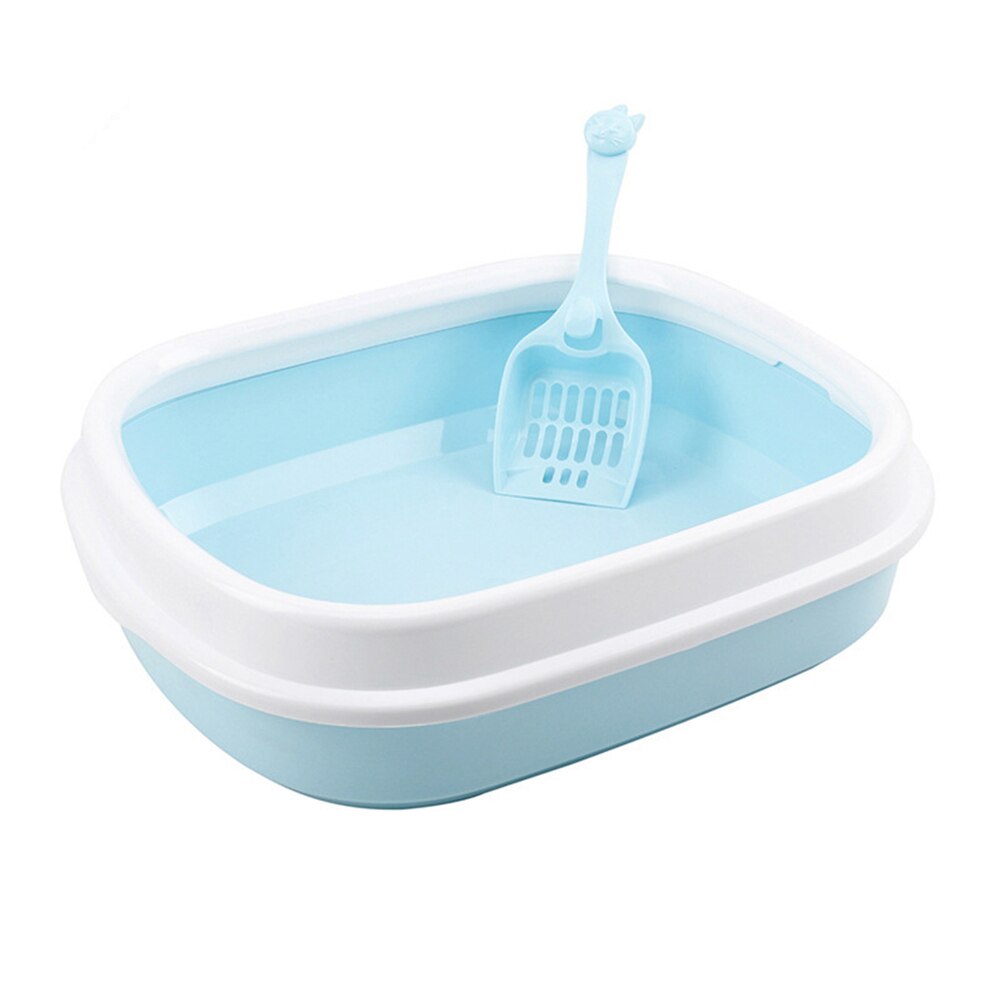 Arenero de plástico para mascotas, caja de arena antisalpicaduras para interior de gato, con cuchara de entrenamiento, almohadilla para PiS de gatito, bandeja de limpieza, suministros de residuos para cachorros: Azul
