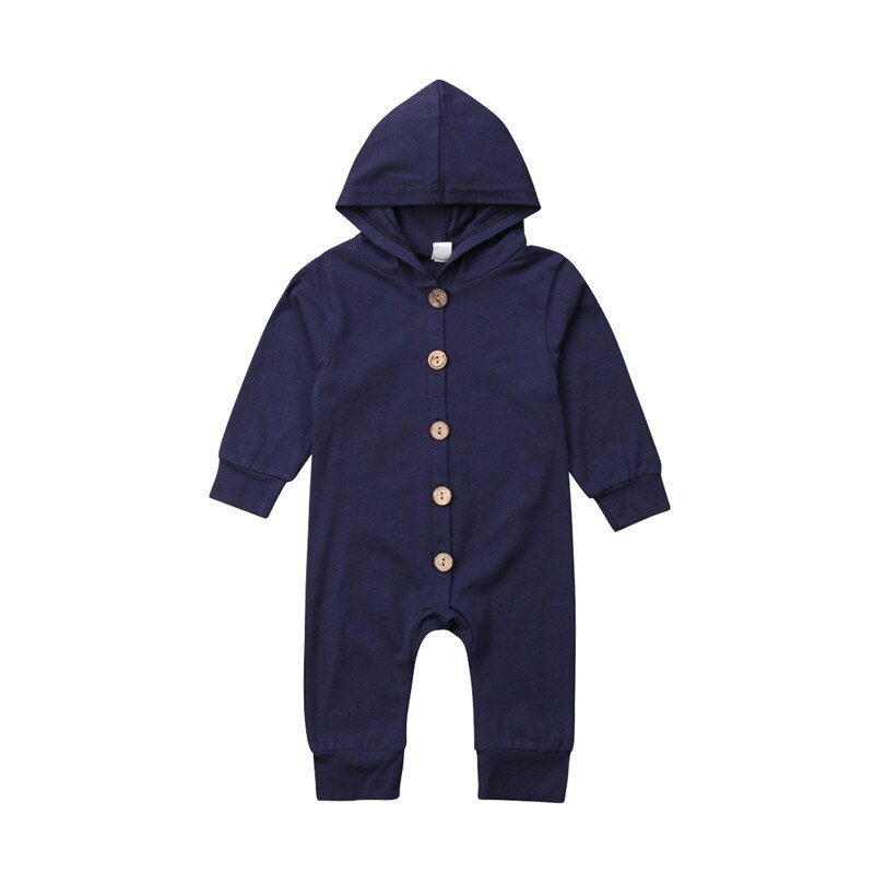 0-24M Lente Autumnbaby Romper Kids Jongens Meisjes Infant Hooded Solid Rompertjes Jumpsuit Lange Mouwen Kleding Outfits: Marineblauw / 18m