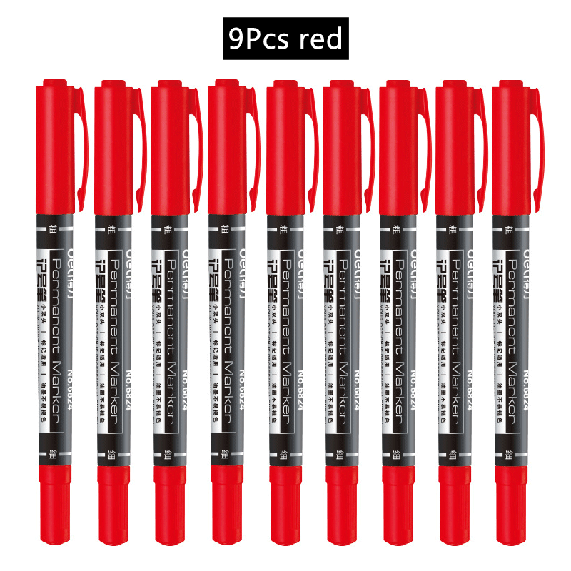 4/6/9pcs Deli Double Headed Permanent Marker Pen Set Fine Point Waterproof CD Marker Thin Nib Crude Nib 0.5mm-2mm Fine Color: light green