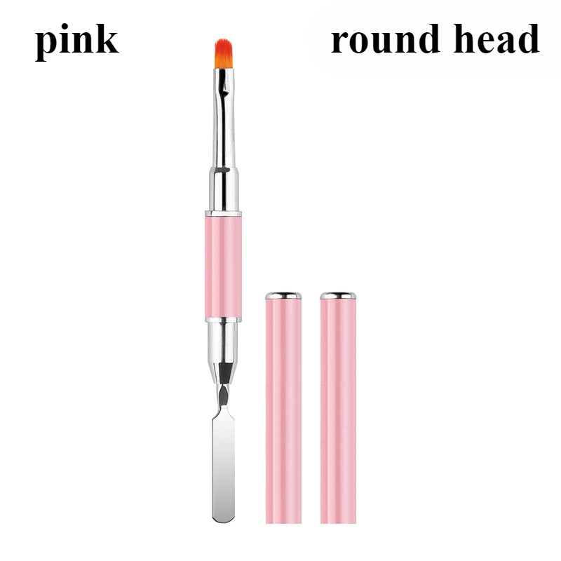 2-in-1 Dual beendet Poly Nagel Gel Bürste Pflücker Nagelbürste und Spachtel Edelstahl Gel für NäGel Verlängerungsgel Werkzeug: Licht Gelb