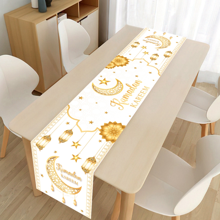Camino de mesa Eid Mubarak, decoración de Ramadán 2025 para el hogar, Ramadán Kareem, Ramadán Mubarak, musulmana islámica, de Eid al-fitr: Caqui oscuro