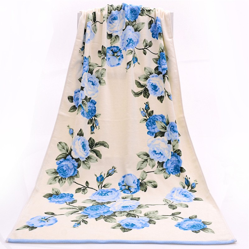 Bomuld jacquard håndklæde absorberende hurtigtørrende badehåndklæde badehåndklæde stor blomst figur par vask håndklæde 2 sæt
