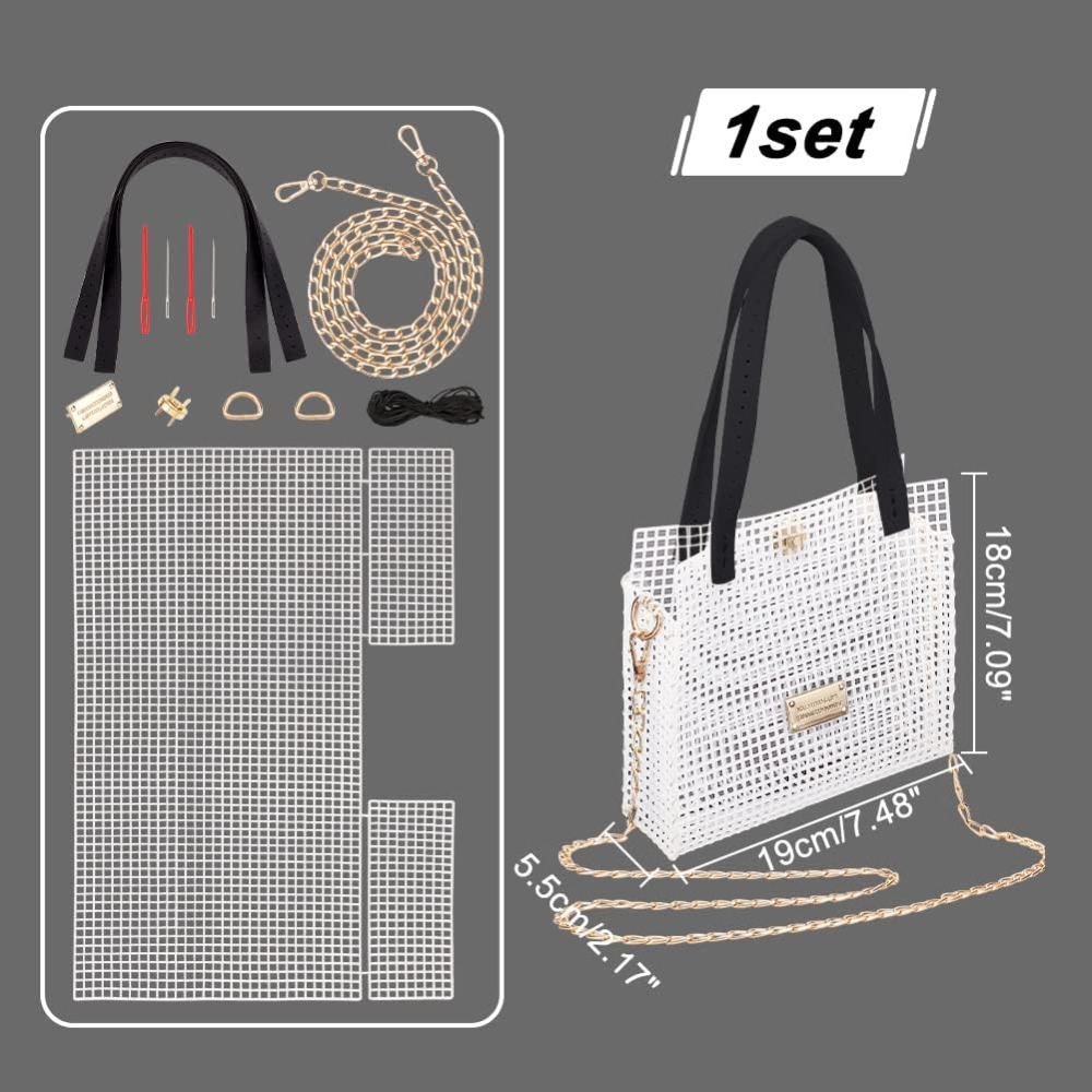 Kit de bolsas de ganchillo para tejer DIY, Kit de fabricación de bolsas tejidas a mano, hojas de lona de plástico de malla para bordado de punto de cruz