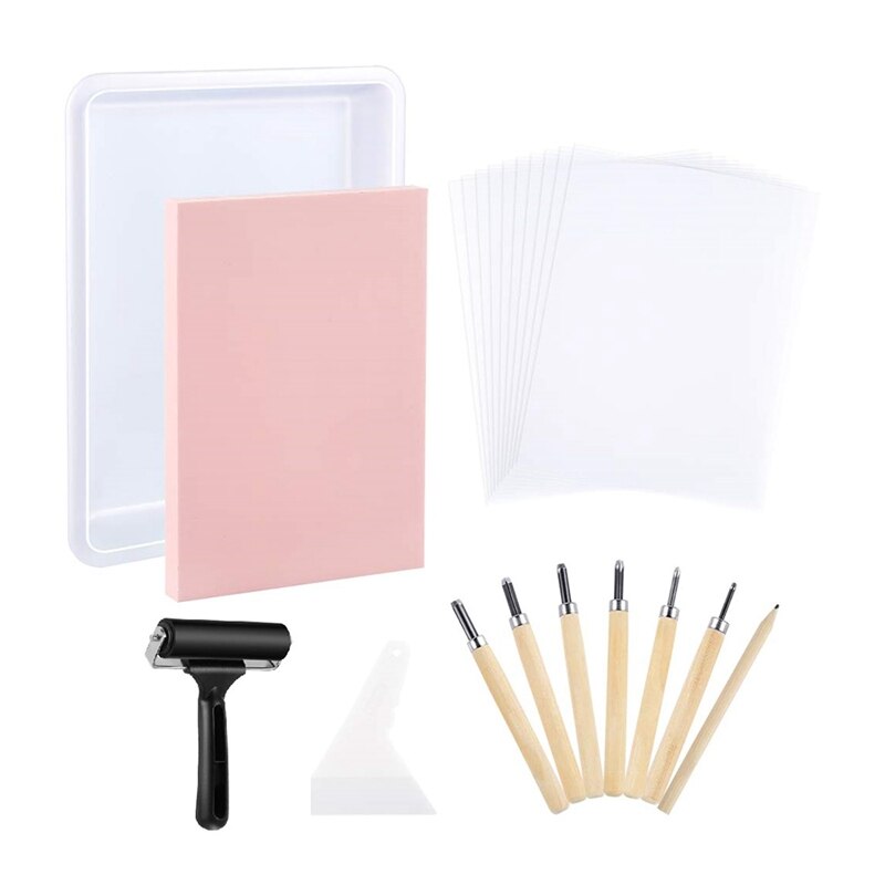 21 Pieces Block Printing Starter Tool Kit Rubber Stamp Making Kit with Stamp Block, for Stamp Carving and Printmaking: Default Title