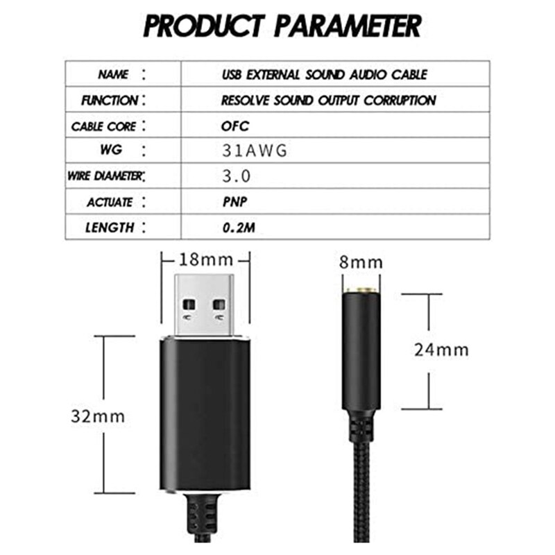 USB to 3.5mm Jack Audio Adapter with 3.5mm Headphone and Microphone Jack for Windows, for Mac, for PS4, for PC/Laptops