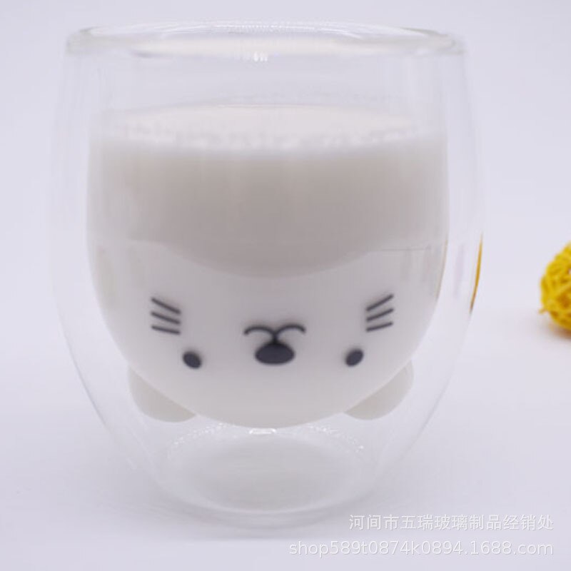 Precioso Panda Taza de cristal de doble pared 250ml oso taza de vidrio jugo vidrio resistente al calor taza de vidrio: Cat