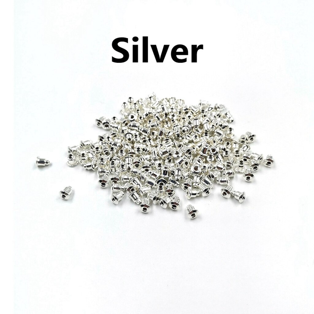 200 Pcs/Lot Bullet Earring Backs PlugDIY Blocked Caps Earring Accessories Stopper Scrolls Jewelry Findings: Silver