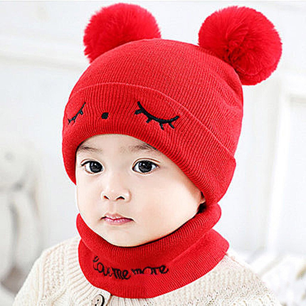 -né bébé enfants filles garçons hiver tricot chapeau fourrure boules pompon solide mignon belle bonnet # P30