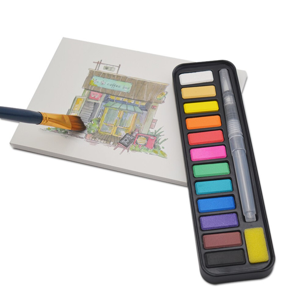 Superior Solid Watercolor Paint Set 12/18/24 Colors Foldable Travel Painting Pigment With Water Brush Pen Students Art Supplies