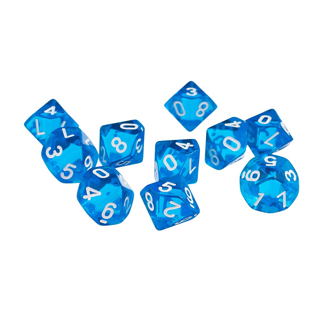 Sæt  of 10 stk spil terninger plast  d10 ti-sidet perle terning spille spil fest favor brætspil elskere terning legetøj: Blå