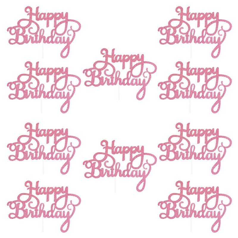 10pcs Glitter Happy Birthday Letter Cake Topper Sparkle Paper Cupcake Topper For Kids Birthday Party Baby Shower Dessert Decor: 10pcs Rose Gold