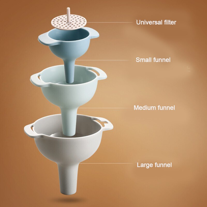 4pcs/set Kitchen Funnel Nested Funnels with Handle Wide Mouth Food Grade Plastic Funnels with Detachable Strainer Filter TB