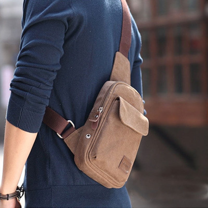 Mannen Kleine Borst Sling Bag Reizen Wandelen Cross Body Messenger Schoudertas Casual Solid Mannen Canvas Tas Handtas