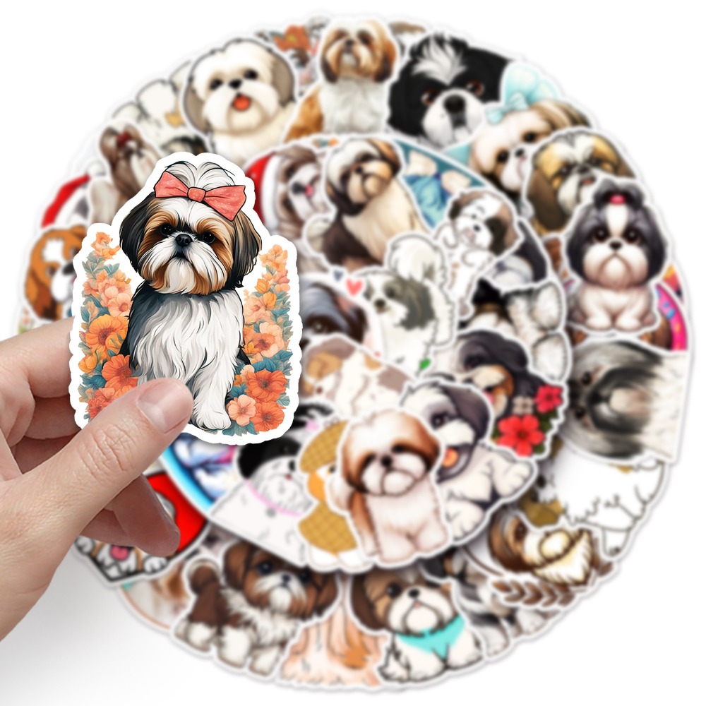 10/50Pcs Cute Puppy Dogs Stickers Kawaii Pet Dog Shih Tzu Cartoon Animals Stickers for DIY Laptop Phone Skateboard Decoration